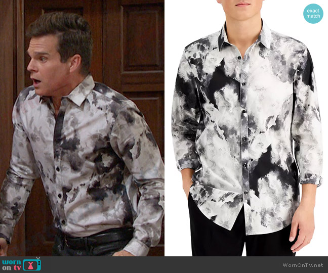 INC International Concepts Regular-Fit Smoke Dye-Print Shirt worn by Leo Stark (Greg Rikaart) on Days of our Lives