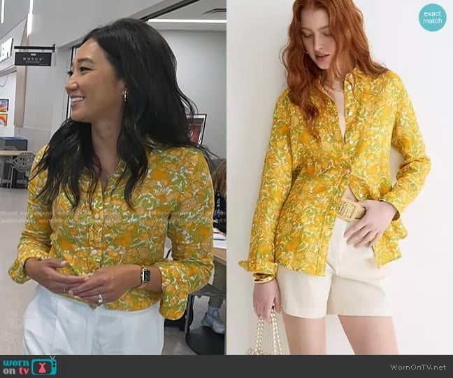 J. Crew Slim-Fit Linen Shirt in limone print worn by Kathy Park on Today