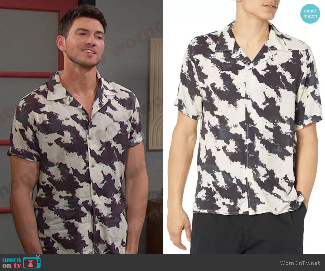 John Varvatos Danny Short Sleeve Camp Shirt worn by Alexander Kiriakis (Robert Scott Wilson) on Days of our Lives