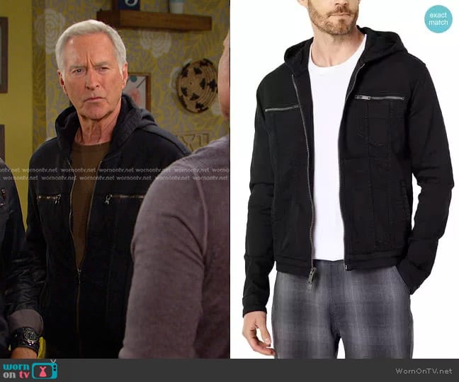 John Varvatos Hooded Zip-Front Knit Jacket worn by John Black (Drake Hogestyn) on Days of our Lives