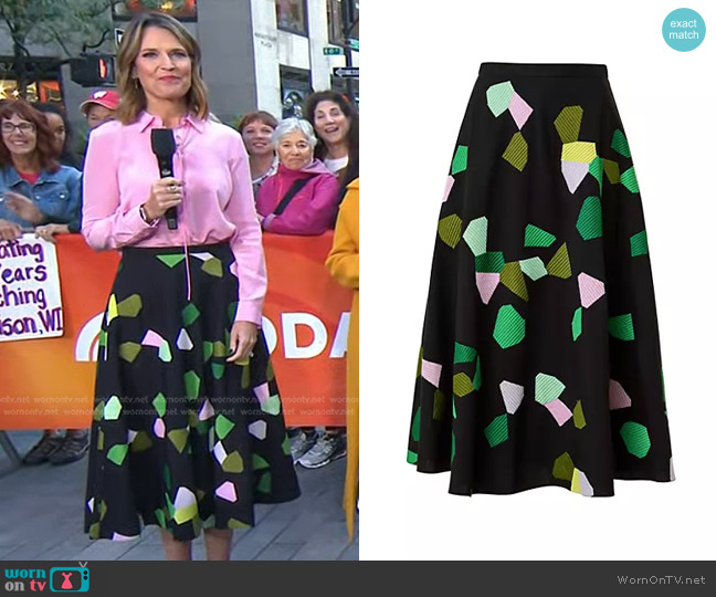 Akris Punto Kaleidoscope Midi-Skirt in Black Multi worn by Savannah Guthrie on Today