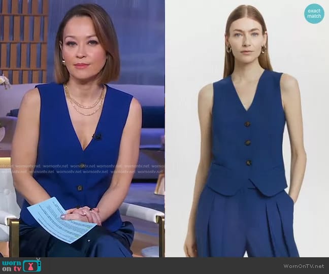 Karen Millen Polished Stretch Wool Blend Vest worn by Eva Pilgrim on Good Morning America