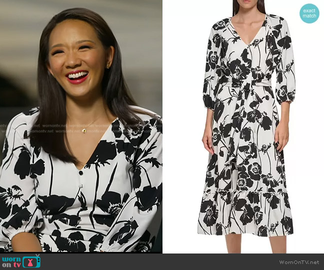 Karl Lagerfeld Printed Crepe Dress worn by Nancy Chen on CBS Evening News