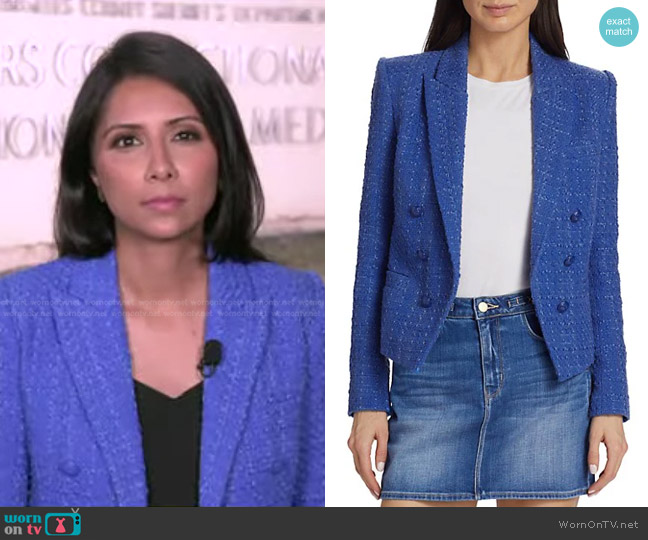 L'Agence Brooke Tweed Double-Breasted Crop Blazer in Twilight Blue worn by Zohreen Shah on Today