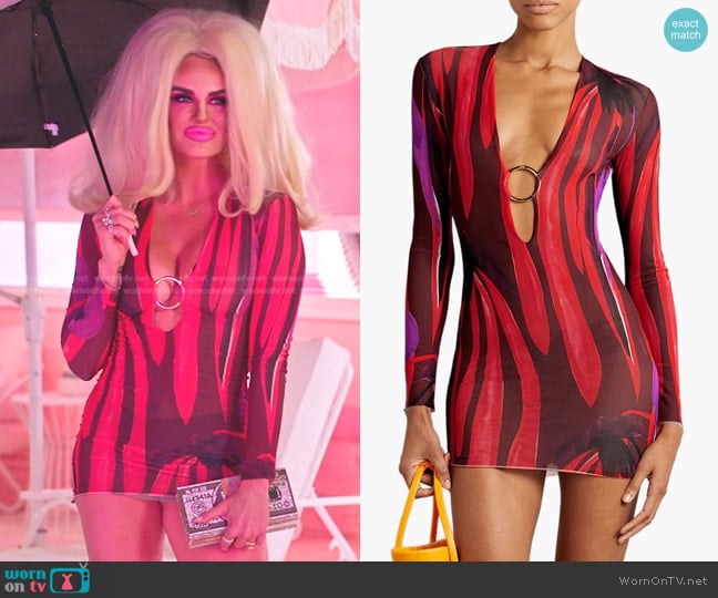 Louisa Ballou Helios Ring-Embellished Printed Stretch-Mesh Mini Dress worn by Whitney Rose on The Real Housewives of Salt Lake City