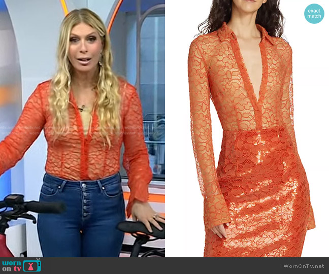 LaQuan Smith Collared Floral Lace Top in Orange worn by Jill Martin on Today