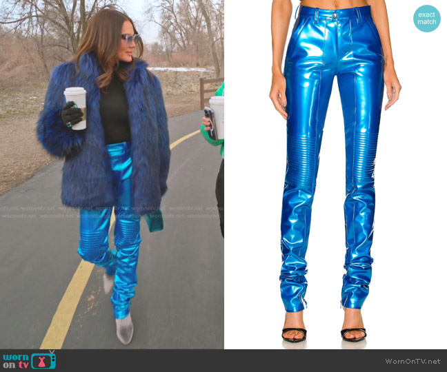 LaQuan Smith Moto Pant in Aqua worn by Meredith Marks on The Real Housewives of Salt Lake City