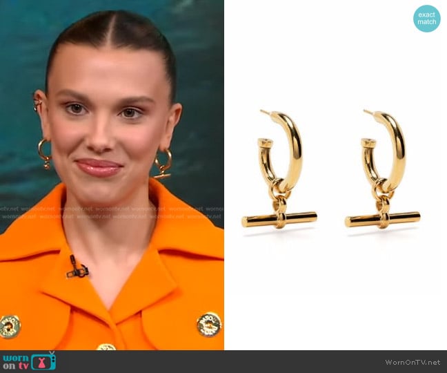 Tilly Sveaas Large T-bar Earrings worn by Millie Bobby Brown on Good Morning America