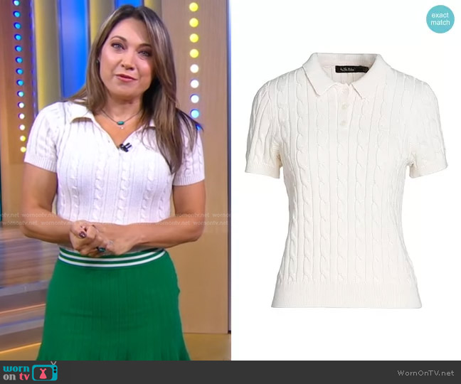 Lauren Ralph Lauren Cable Knit Cotton Polo Sweater worn by Ginger Zee on Good Morning America