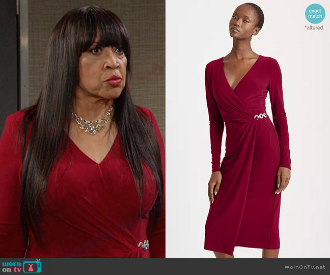 Lauren Ralph Lauren Matte Jersey Surplice Dress worn by Paulina Price (Jackée Harry) on Days of our Lives