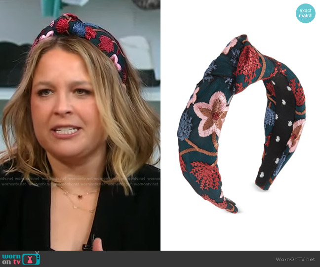 Lele Sadoughi Embroidered Lace Knotted Headband worn by Joanna Teplin on Good Morning America