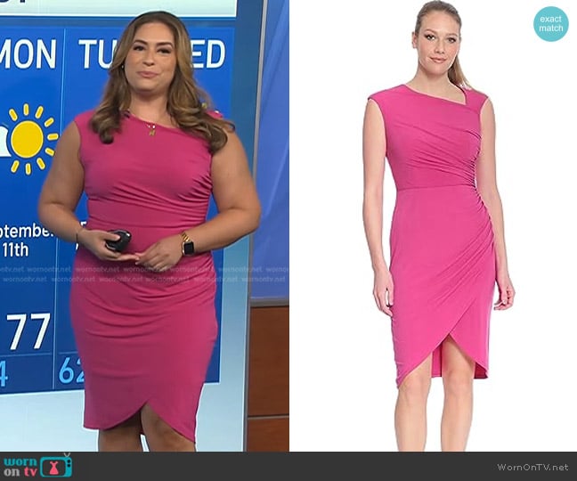 London Times Asymmetrical Shirred Tulip Dress worn by Violeta Yas on NBC News Daily