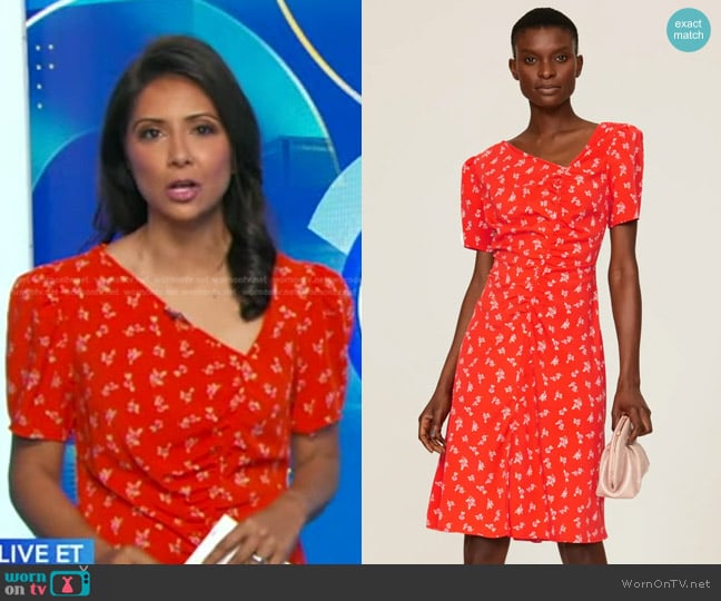 Love, Whit by Whitney Port Printed Dress in Red worn by Zohreen Shah on Good Morning America