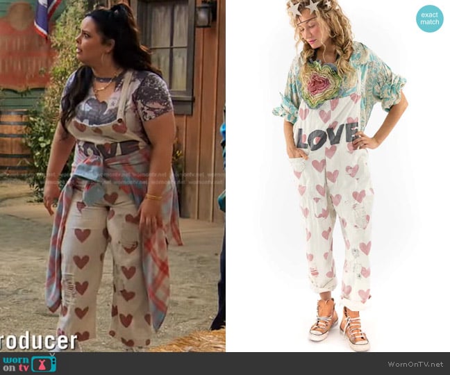 Magnolia Pearl  Love Applique Cosmo Overalls worn by Lou Hockhauser (Miranda May) on Bunkd