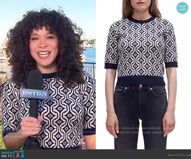 Maje Mina Cropped Jacquard Sweater worn by Megan Rytes on Extra