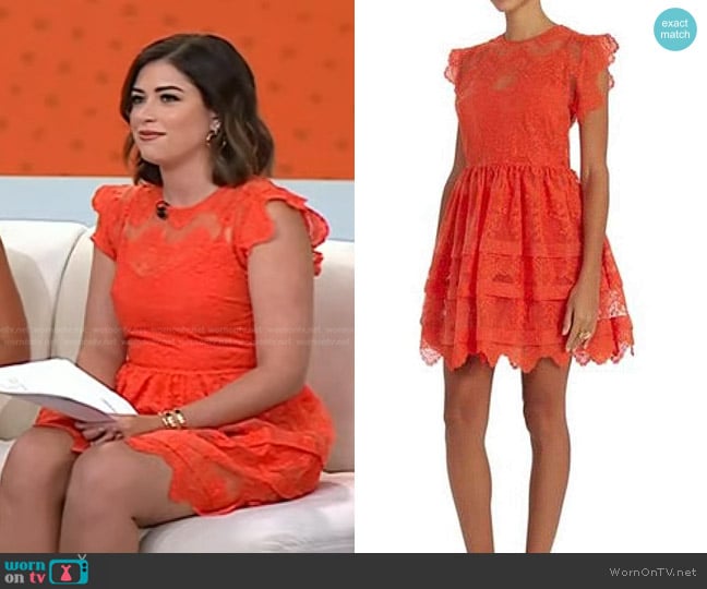 Marissa Webb Kallisti Lace Dress in Coral Flame worn by Chloe Melas on Today