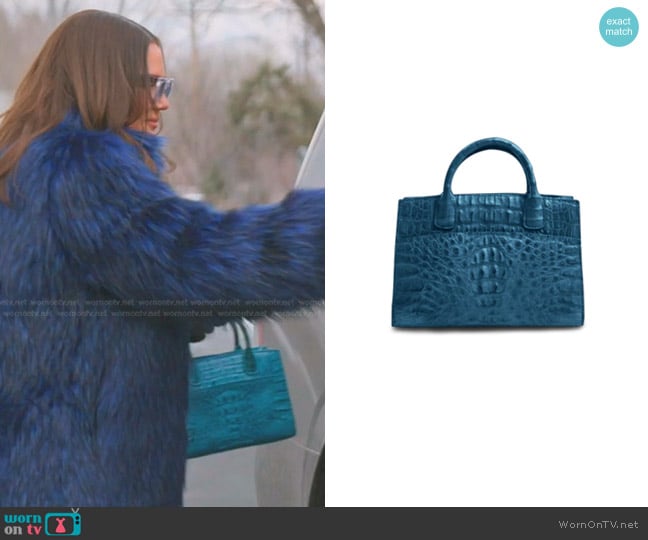 Meredith Marks Cora Crocodile Bag in Blue Stone worn by Meredith Marks on The Real Housewives of Salt Lake City