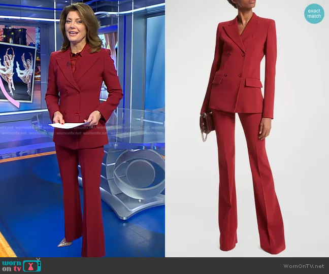 WornOnTV: Norah’s red double breasted blazer and pants on CBS Evening ...