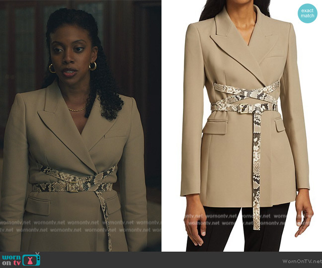 Michael Kors Wraparound Belted Jacket worn by Kate Sacker (Condola Rashad) on Billions