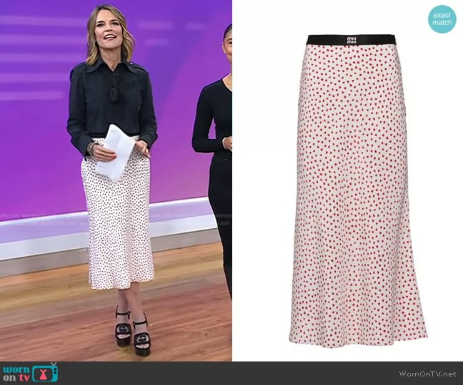 Miu Miu Crepe De Chine Cuori Midi Skirt worn by Savannah Guthrie on Today