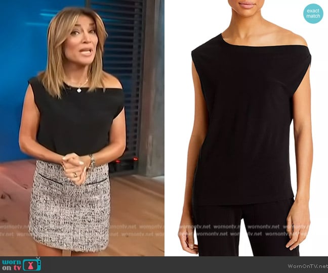 Norma Kamali Off-the-shoulder jersey T-shirt worn by Kit Hoover on Access Hollywood