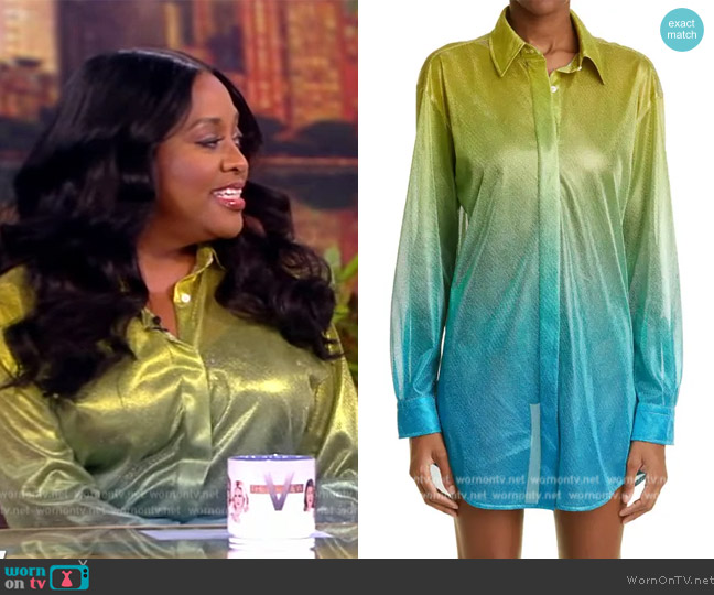 Off White Degrade Long Sleeve Shimmer Shirtdress worn by Sherri Shepherd on The View