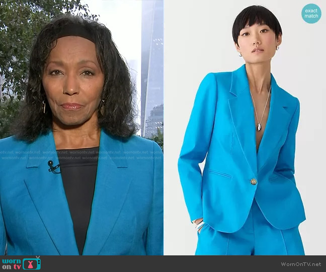 J. Crew Parke Blazer in Stretch Linen Blend Kingfisher worn by Rehema Ellis on Today