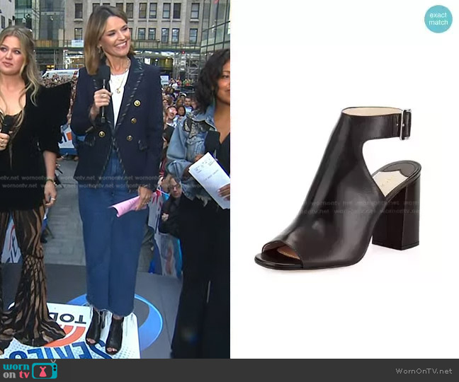 Prada Leather Ankle-Wrap Sandal in Nero worn by Savannah Guthrie on Today