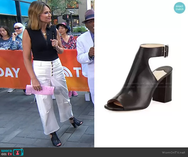 Prada Leather Ankle-Wrap Sandal in Nero worn by Savannah Guthrie on Today