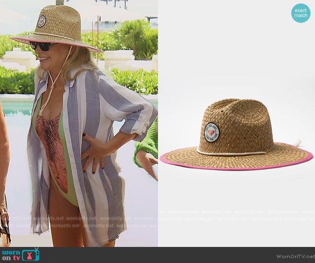 Roxy Coffee Blue Womens Sun Hat worn by Shannon Beador on The Real Housewives of Orange County