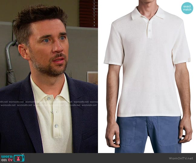 Rag & Bone Harvey Knit Polo Shirt in Ivory worn by Chad DiMera (Billy Flynn) on Days of our Lives