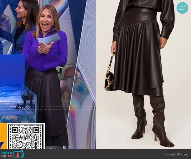 Rebecca Taylor Faux Leather Wrap Skirt worn by Lori Bergamotto on Good Morning America