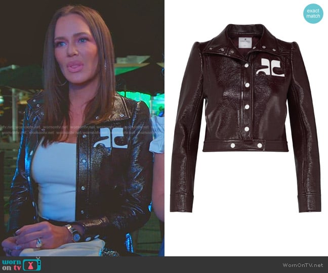 Courrèges Reedition Cropped Vinyl Jacket worn by Meredith Marks on The Real Housewives of Salt Lake City