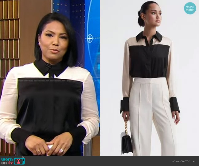 WornOnTV: Stephanie’s black colorblock blouse on Good Morning America ...