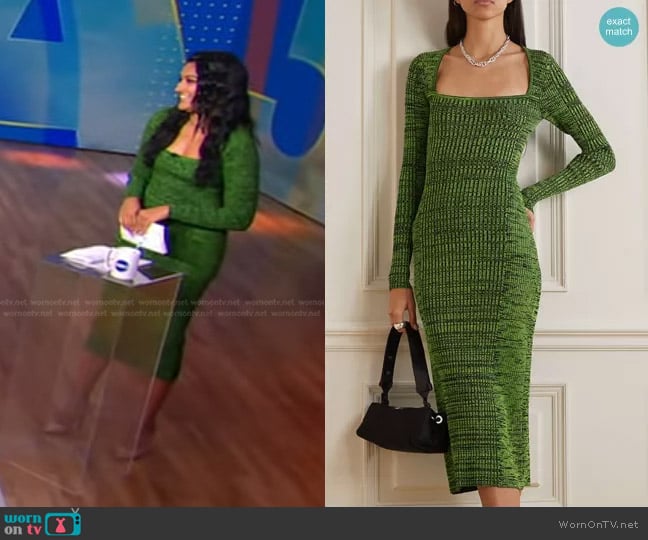 Ganni Ribbed-Knit Midi Dress worn by Reena Roy on Good Morning America