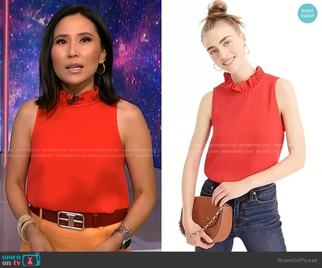 J. Crew Ruffle-Neck Top in 365 crepe worn by Vicky Nguyen on NBC News Daily