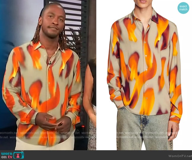 Sandro Long Sleeve Flame Shirt worn by Scott Evans on Access Hollywood