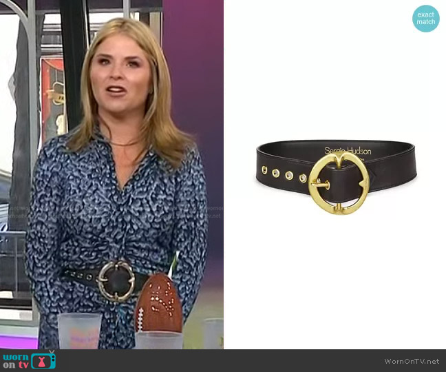 Sergio Hudson Signature Buckle Leather Belt worn by Jenna Bush Hager on Today