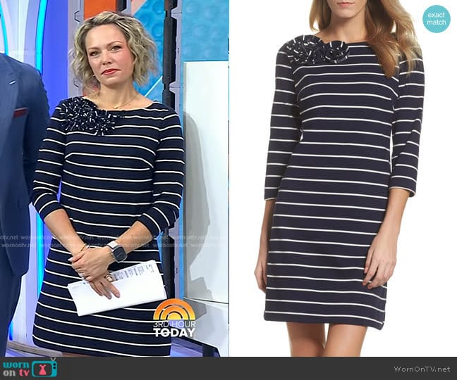 Stripe Flower Detail Shift Dress by Eliza J worn by Dylan Dreyer on Today