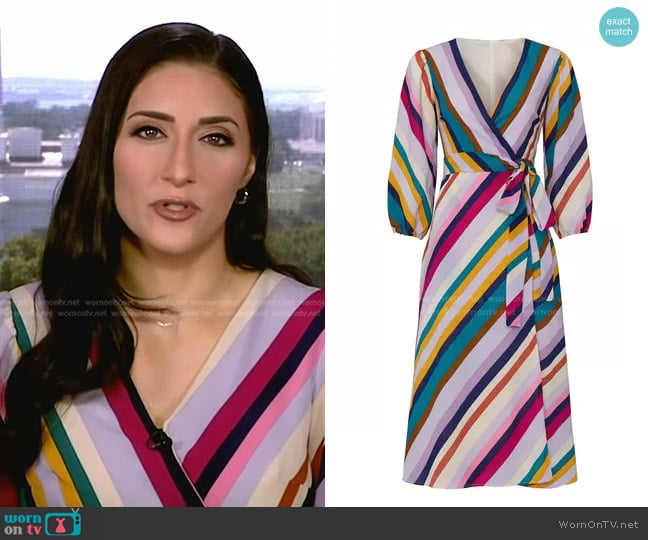 Great Jones Striped Wrap Dress worn by Allie Raffa on NBC News Daily