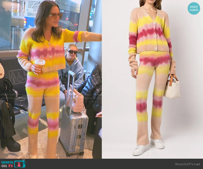 The Elder Statesman Tie-Dye Cashmere Cardigan and Pants worn by Meredith Marks on The Real Housewives of Salt Lake City