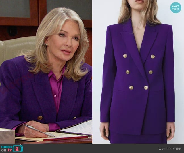 Zara Tailored Blazer with Buttons worn by Marlena Evans (Deidre Hall) on Days of our Lives