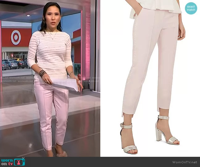 Ted Baker Onetta Scalloped Slim Pants in Nude Pink worn by Vicky Nguyen on NBC News Daily