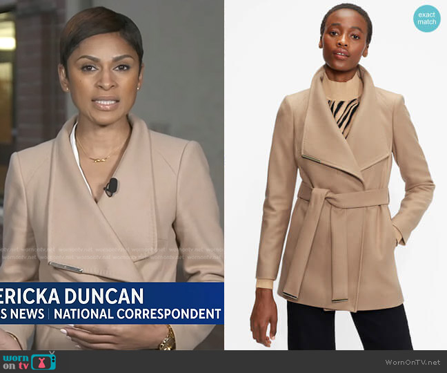 Ted Baker Rosess Coat worn by Jericka Duncan on CBS Evening News