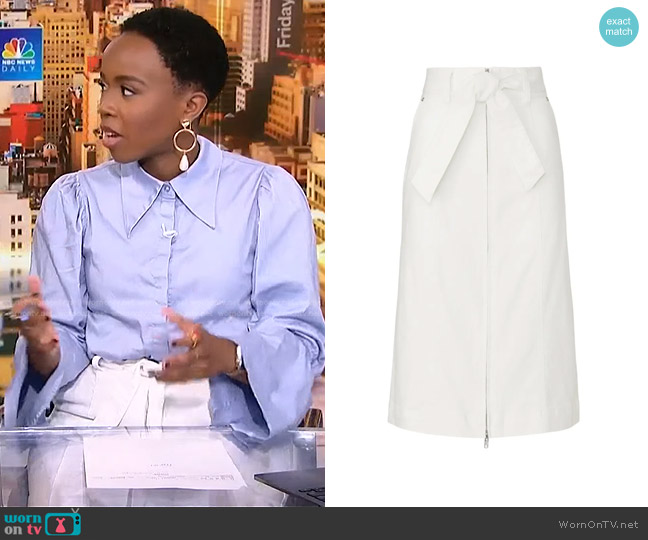 Thakoon Collective White Denim Midi Skirt worn by Zinhle Essamuah on NBC News Daily