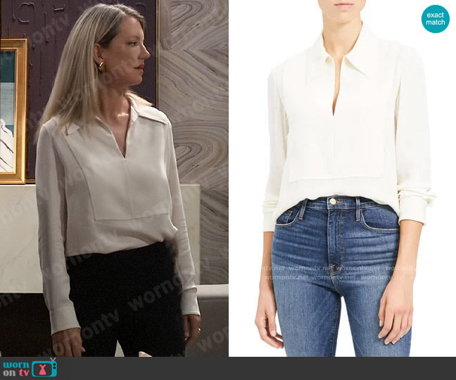 Theory Popover Classic Silk Blouse worn by Nina Reeves (Cynthia Watros) on General Hospital
