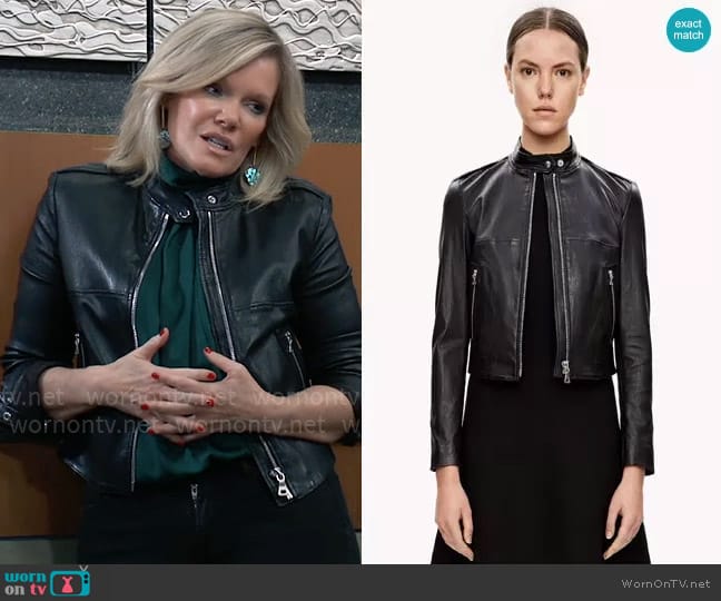 Theory Stretch Leather Crop Jacket worn by Ava Jerome (Maura West) on General Hospital