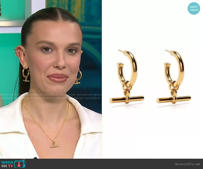 Tilly Sveaas Large T-bar Earrings worn by Millie Bobby Brown on Today