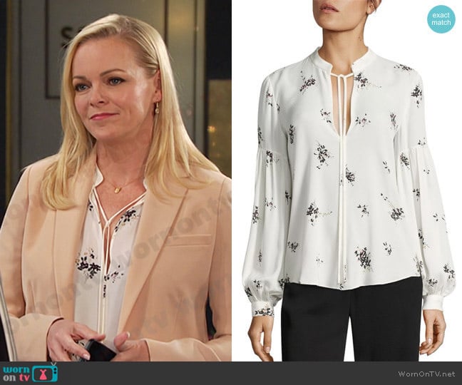 A.L.C. Ty Lantern Sleeve Floral-Print Silk Blouse worn by Belle Brady (Martha Madison) on Days of our Lives