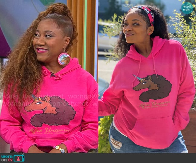 Afro Unicorn Unique Afro Unicorn Hoodie worn by April Showers on CBS Mornings